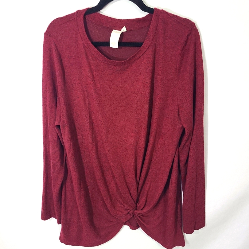 Ady P Women's Size Large L Burgundy Black Sweater Blouse Top‎ with Front Gather